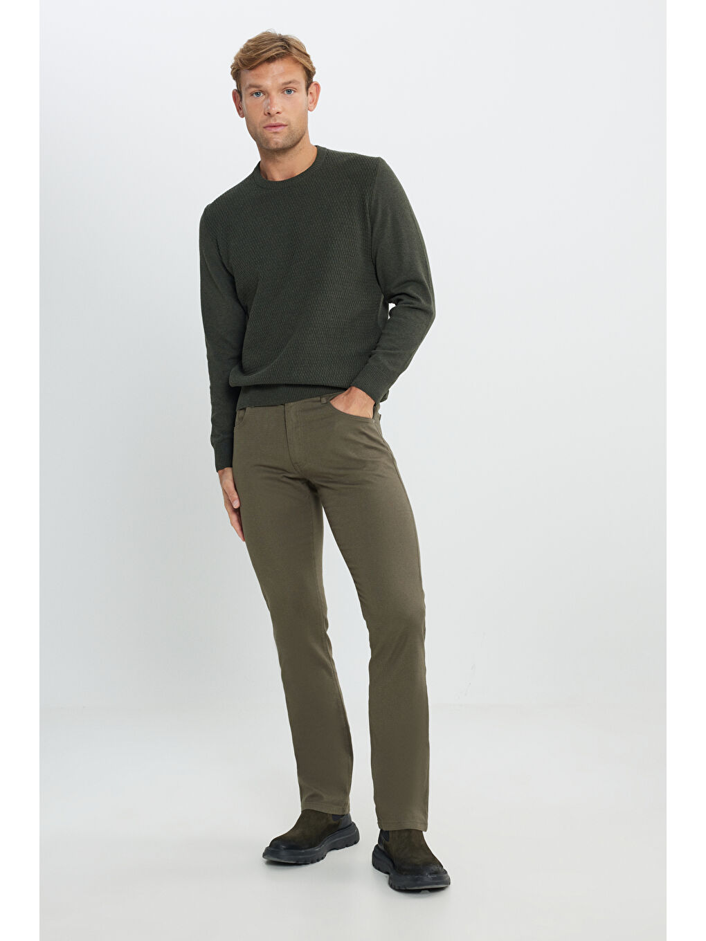 Erkek Haki Comfort Fit Rahat Kesim Pamuklu Armürlü 5 Cep Greensboro Pantolon