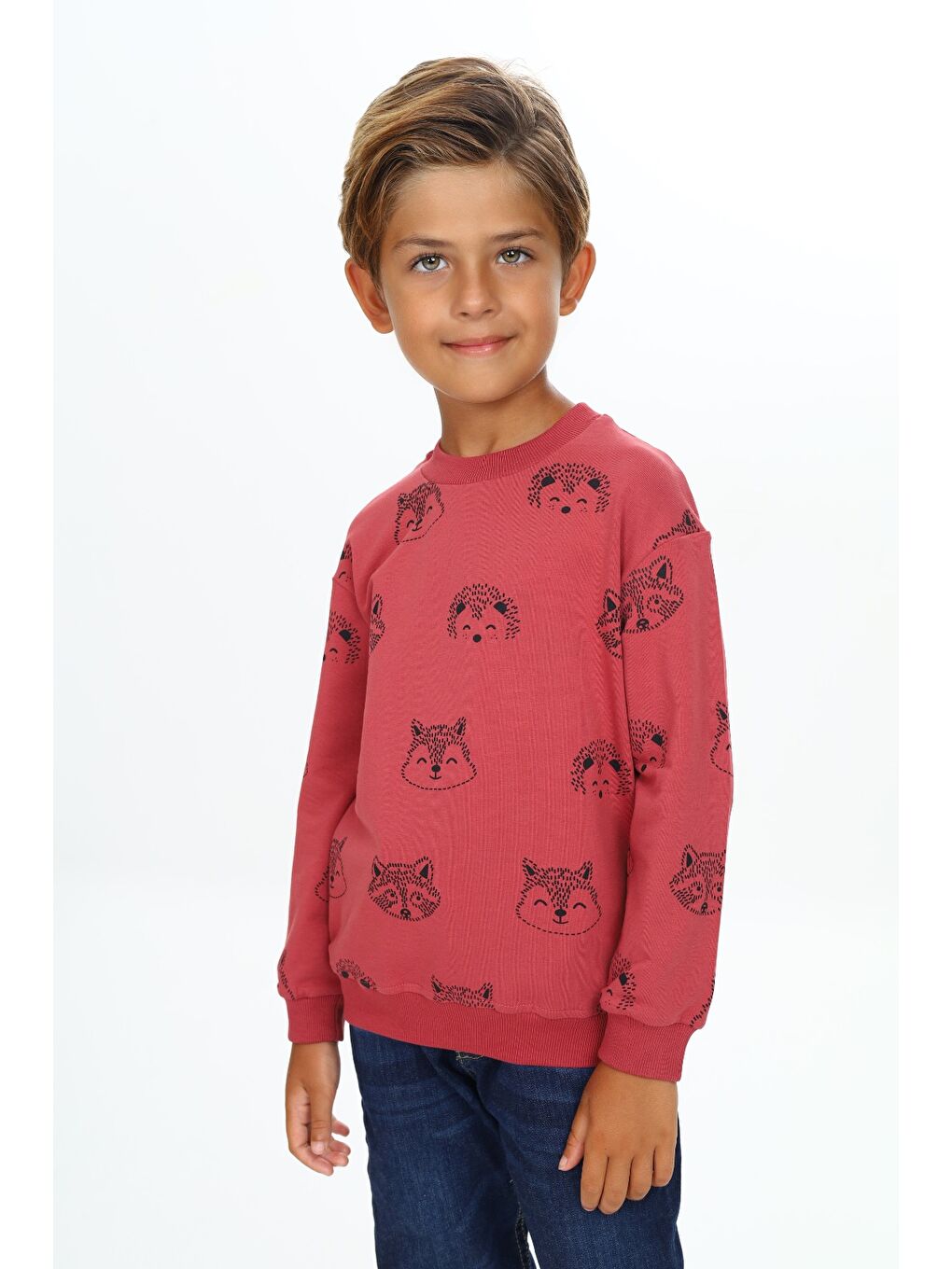 Kahverengi Erkek Çocuk Relax Fit Kapüşonlu Cepli Hafif Düşük Omuz Nakışlı Sweatshirt-1