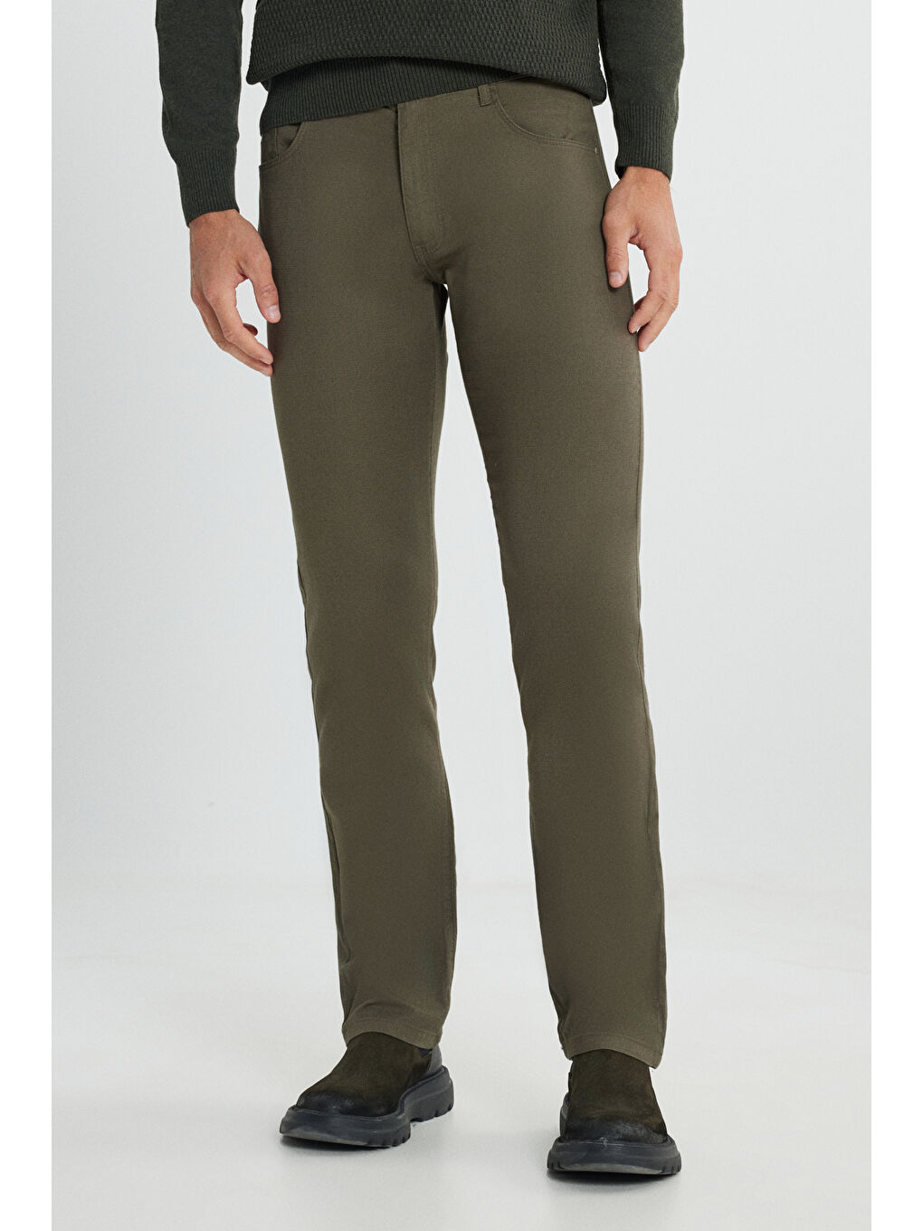 Erkek Haki Comfort Fit Rahat Kesim Pamuklu Armürlü 5 Cep Greensboro Pantolon-1