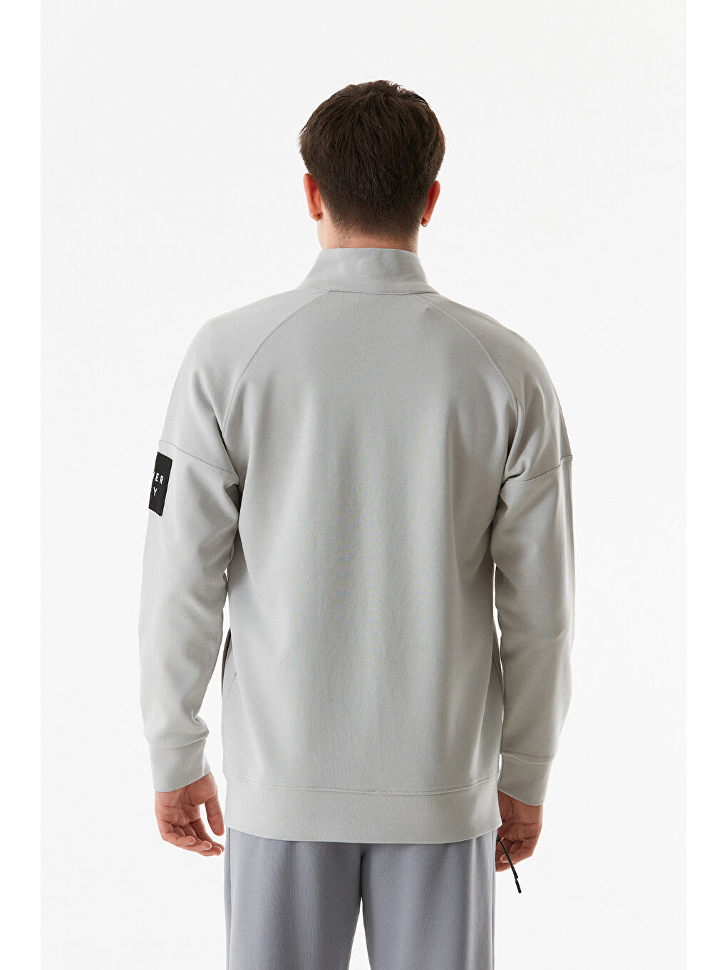 Fullamoda Gri Basic Çift Cepli Fermuarlı Dik Yaka Sweatshirt - 2