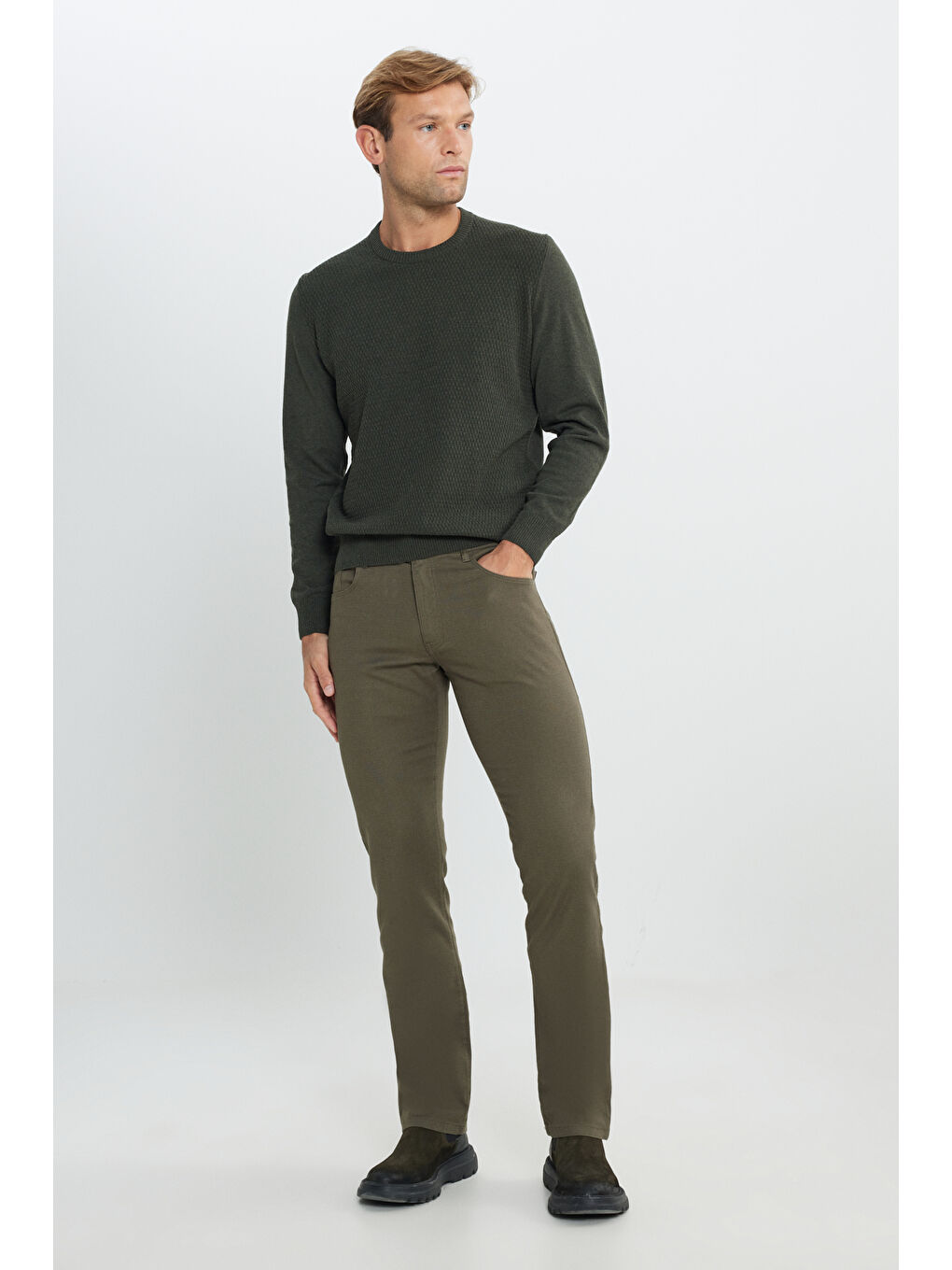 Erkek Haki Comfort Fit Rahat Kesim Pamuklu Armürlü 5 Cep Greensboro Pantolon-2
