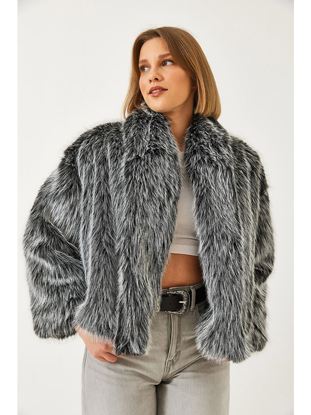 Siyah Kadın Premium Suni Kürk Ceket-1