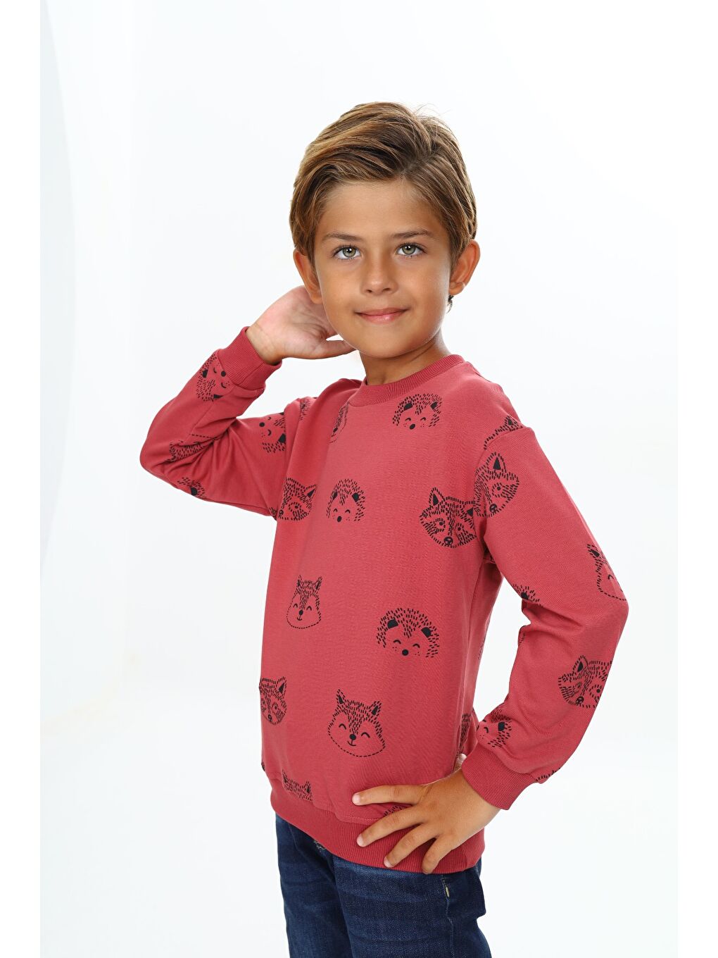 Kahverengi Erkek Çocuk Relax Fit Kapüşonlu Cepli Hafif Düşük Omuz Nakışlı Sweatshirt-2