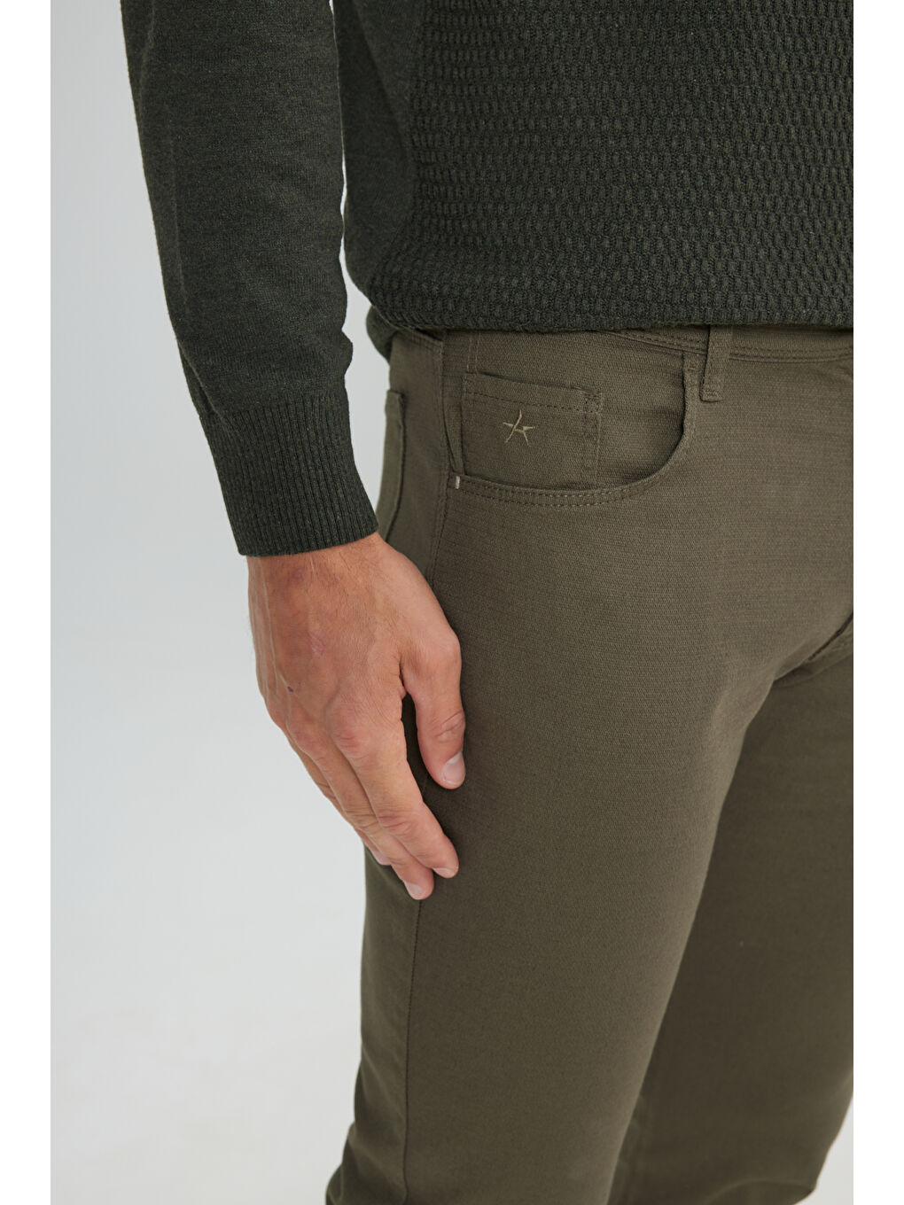 Erkek Haki Comfort Fit Rahat Kesim Pamuklu Armürlü 5 Cep Greensboro Pantolon-3