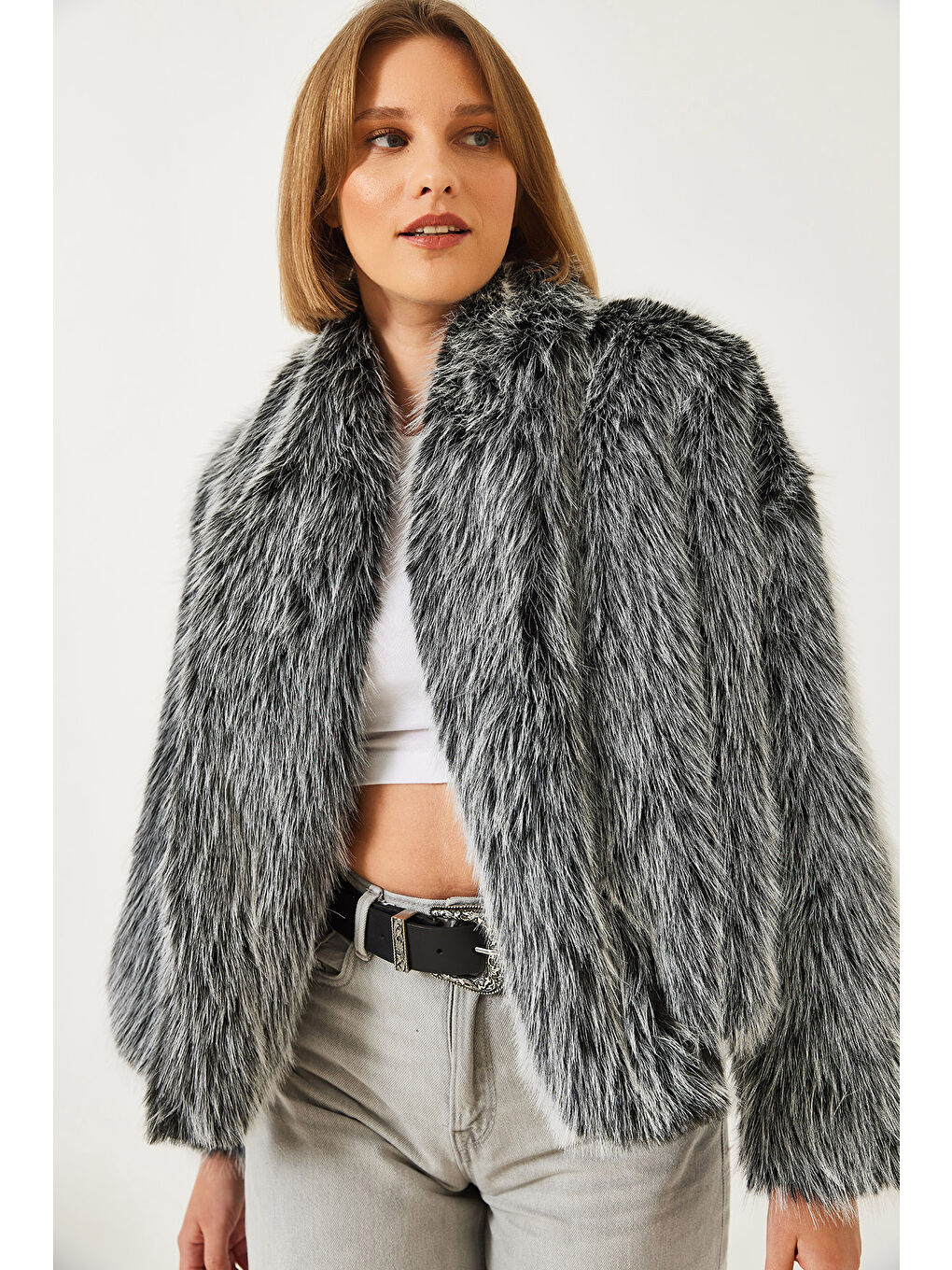 Siyah Kadın Premium Suni Kürk Ceket-3