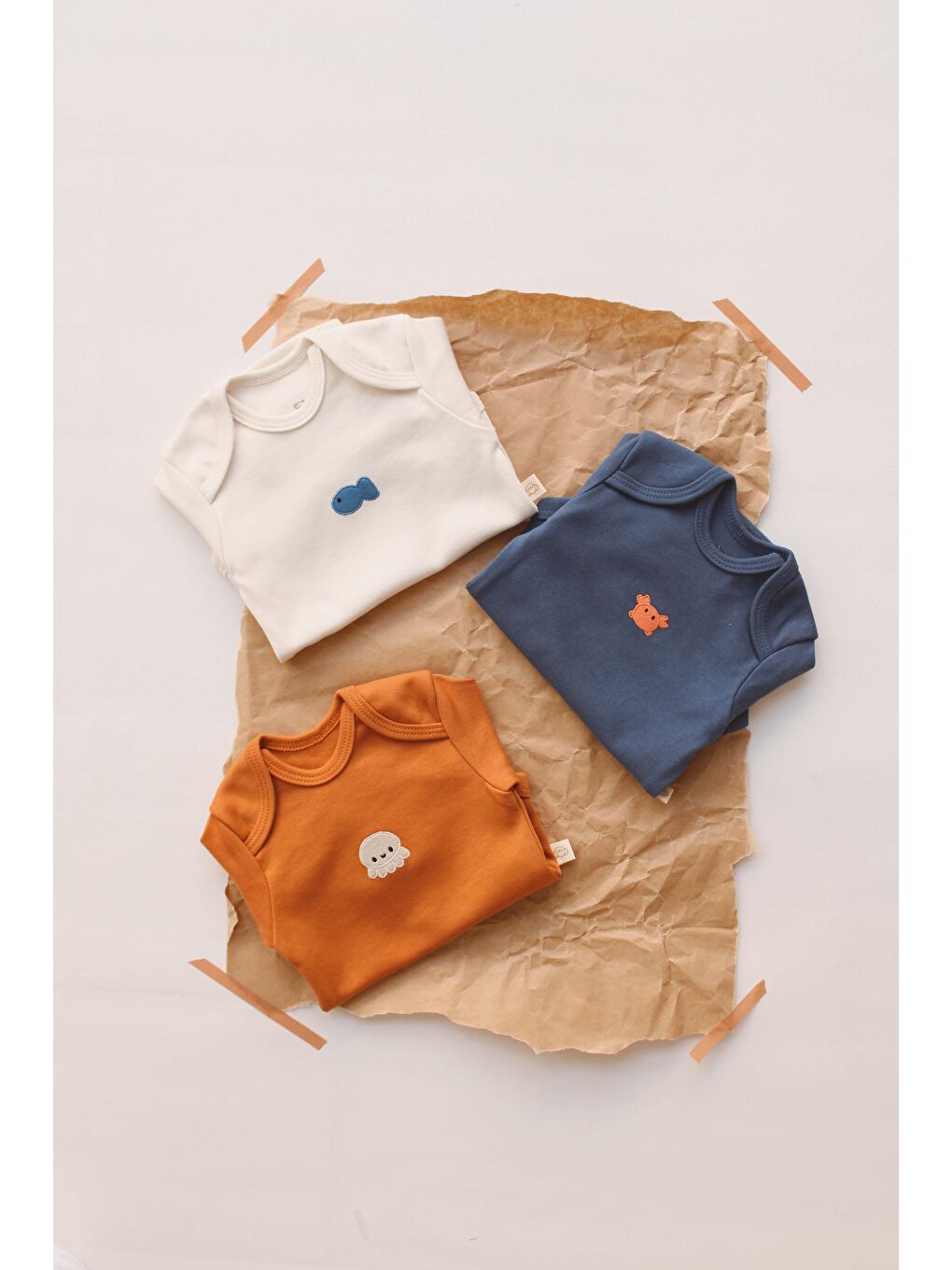 Kahverengi 3Lü Nakışlı Çıt Çıtlı Uzun Kollu Body Zıbın Set Model 4-5