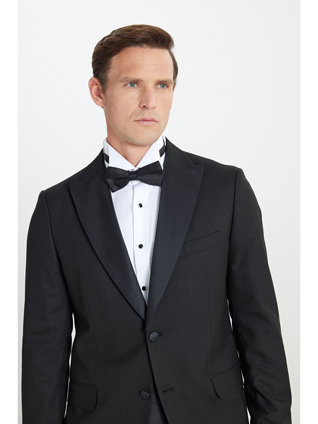 Erkek Siyah Slim Fit Dar Kesim Kırlangıç Yaka Kapak Cepli Esnek Smokin Takımı-4