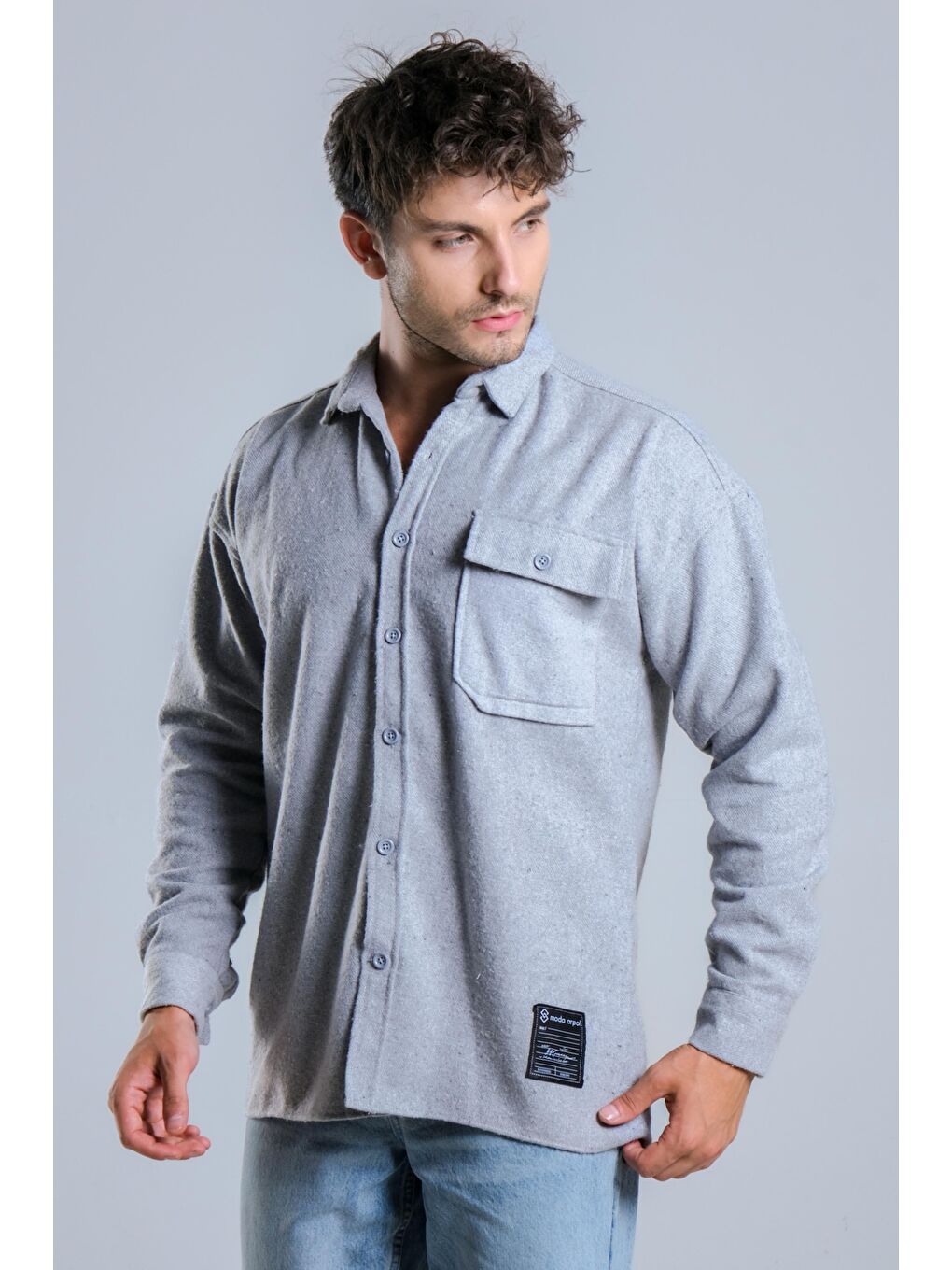 Gri Tek Cepli Kaşe Oduncu Gömlek MAR 4155-3