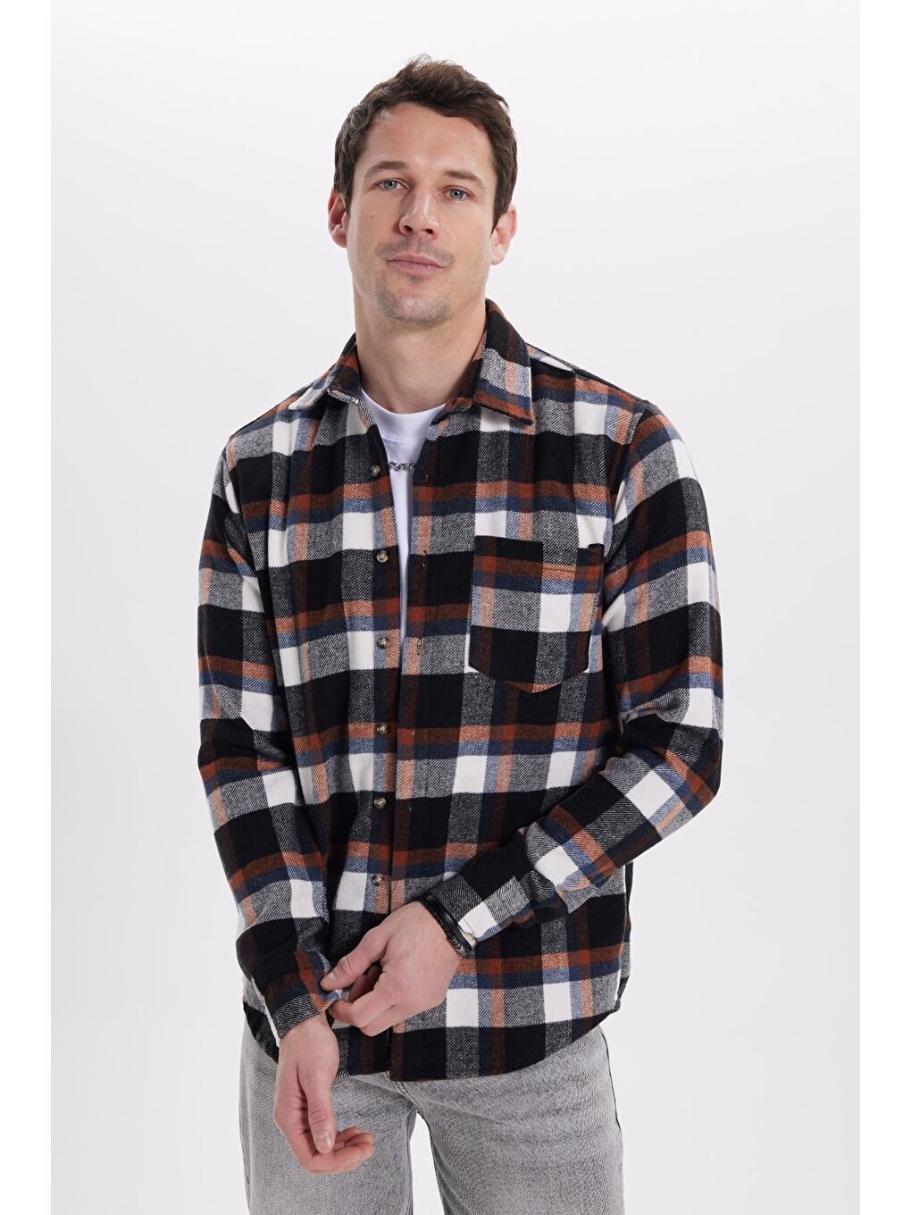 Karışık Erkek Regular Fit Rahat Kesim Kışlık Kareli Oduncu Gömlek-4