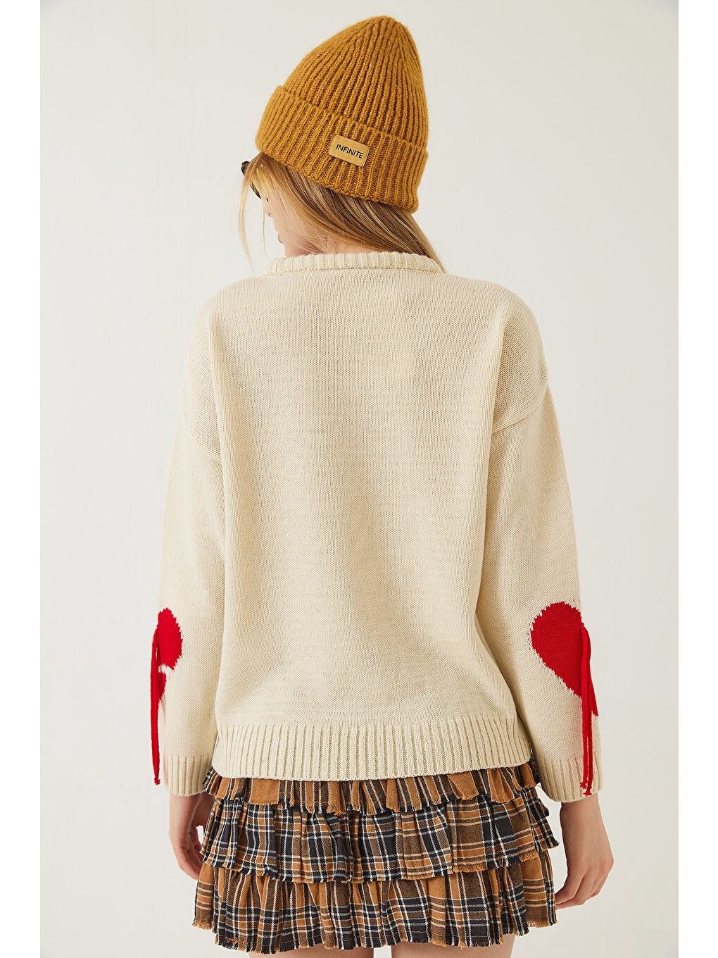 Lila Kadın Kalpli Saçaklı Triko Kazak-5