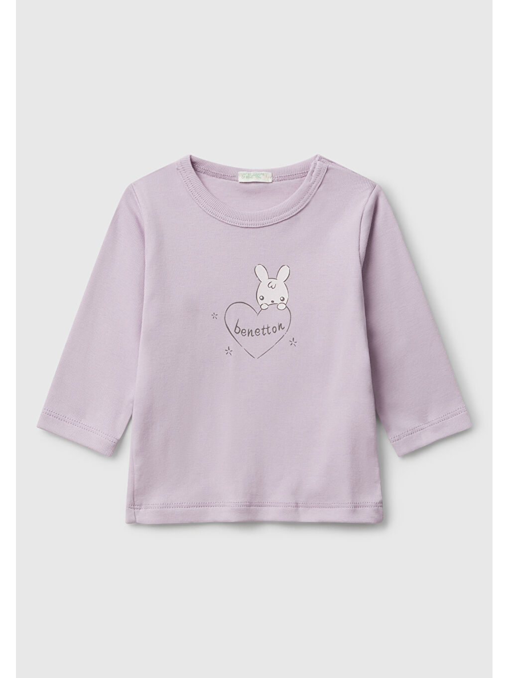 Bebek Lila Logo Baskılı Omzu Çıtçıtlı Bisiklet Yaka Uzun Kollu T-shirt