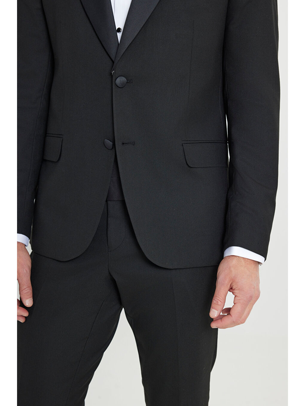 Erkek Siyah Slim Fit Dar Kesim Kırlangıç Yaka Kapak Cepli Esnek Smokin Takımı-5