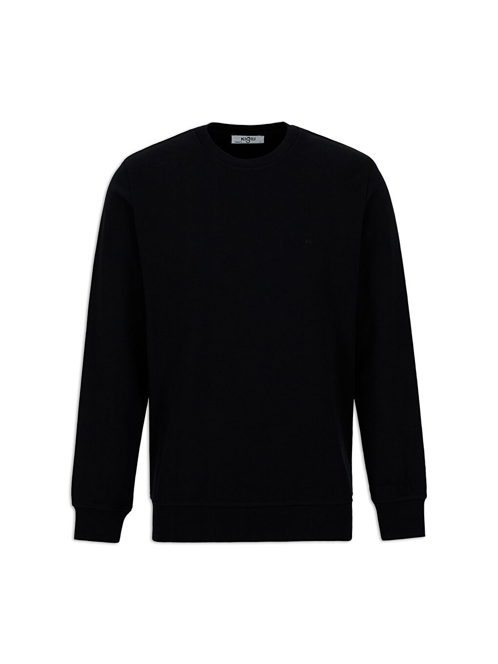 Siyah Bisiklet Yaka Regular Fit Pamuklu Basic Sweatshirt-5