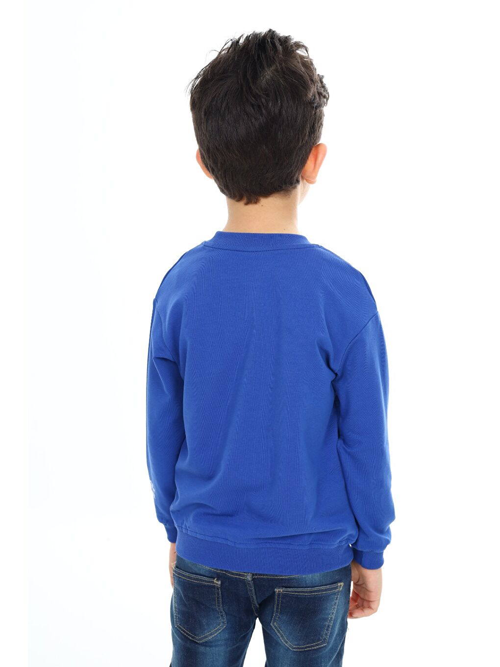 Mavi Erkek Çocuk Relax Fit Bisiklet Yaka Düşük Omuz Baskılı Sweatshirt-3