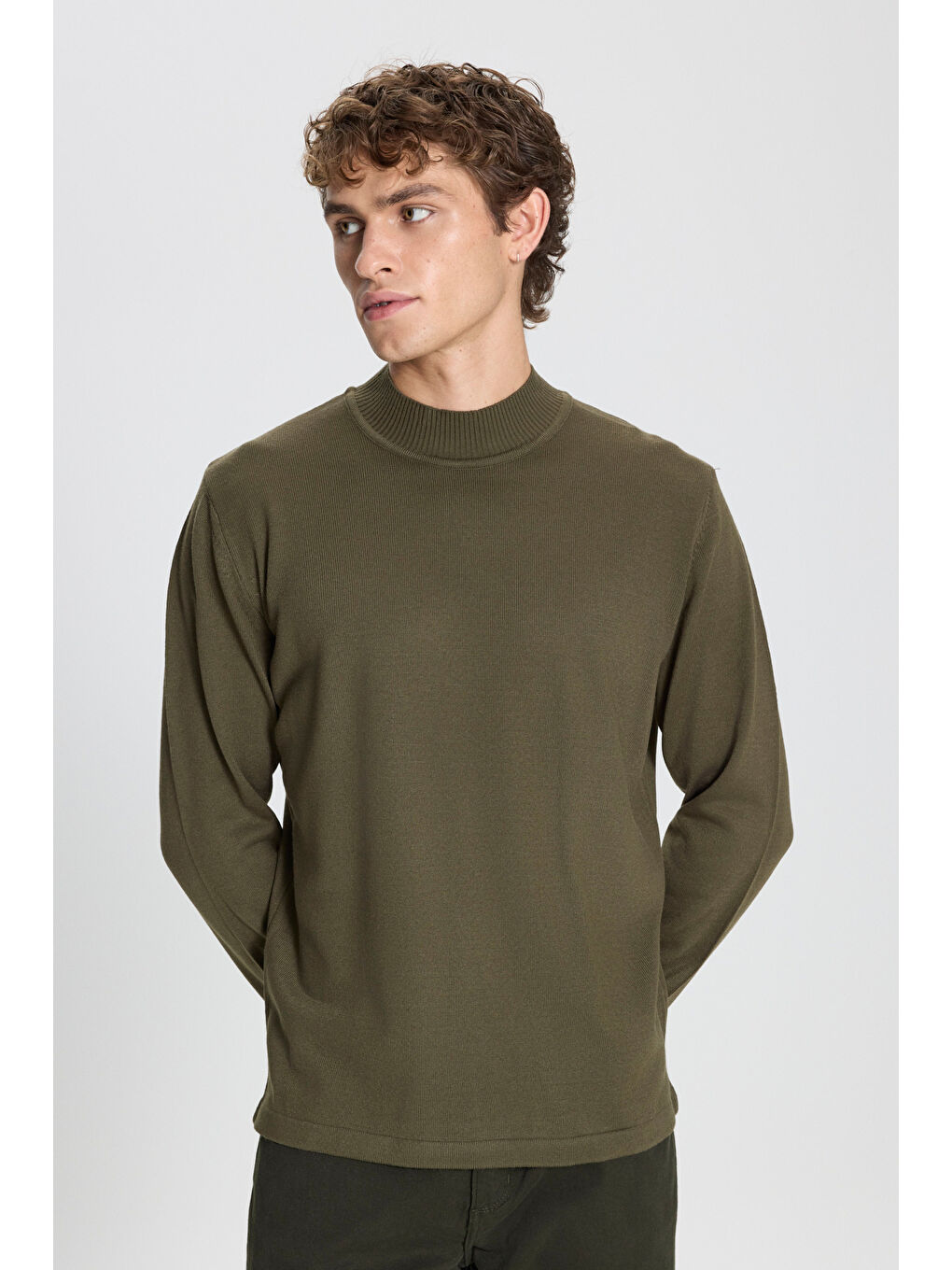 Erkek Haki Tüylenme Yapmayan Anti-Pilling Standart Fit Yarım Balıkçı Yaka Triko Kazak-2