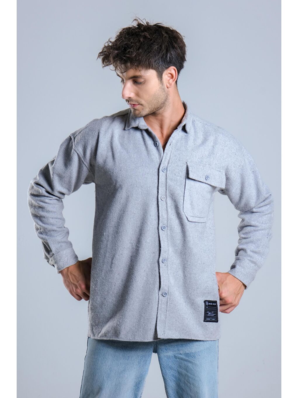 Gri Tek Cepli Kaşe Oduncu Gömlek MAR 4155-4
