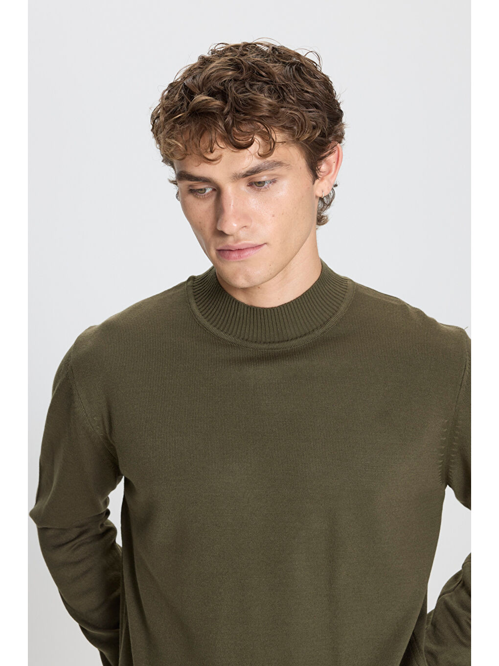 Erkek Haki Tüylenme Yapmayan Anti-Pilling Standart Fit Yarım Balıkçı Yaka Triko Kazak-4