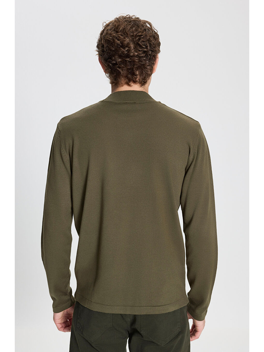Erkek Haki Tüylenme Yapmayan Anti-Pilling Standart Fit Yarım Balıkçı Yaka Triko Kazak-5