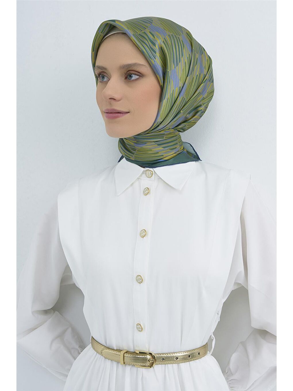 Yeşil Saf İpek Twill Eşarp 9533D 51-2