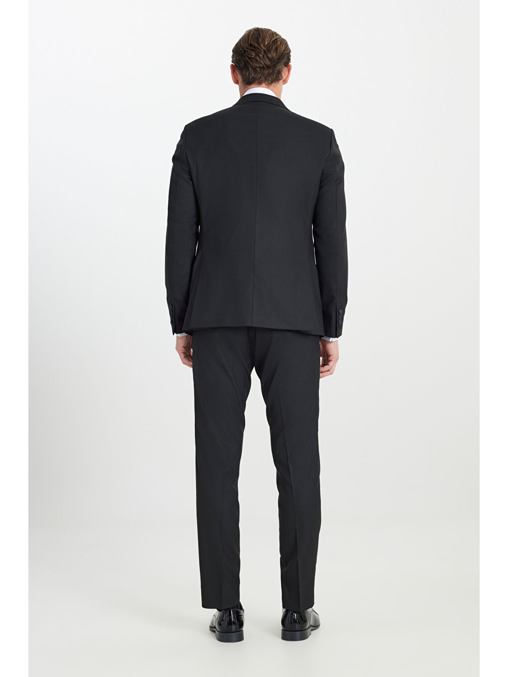 Erkek Siyah Slim Fit Dar Kesim Kırlangıç Yaka Kapak Cepli Esnek Smokin Takımı-7