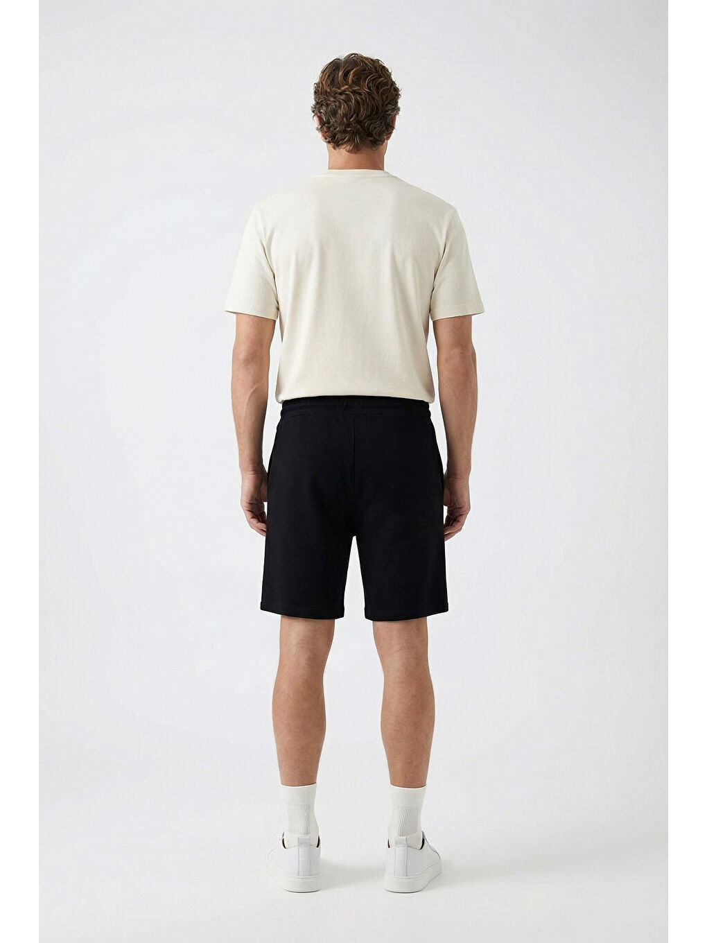 Siyah Beli Lastikli İpli Cepli Penye Kumaş Pamuklu Spor Sweat Şort-3