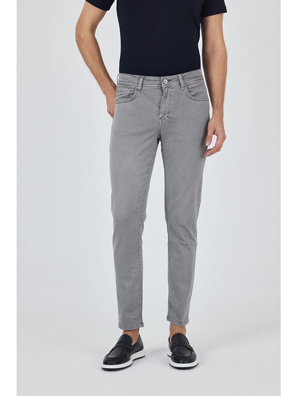 Gri Pamuklu 5 Cep Casual Slim Fit 5 Cep Pantolon 1003250318-1