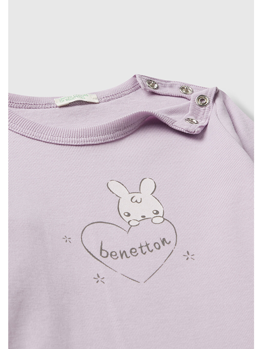 Bebek Lila Logo Baskılı Omzu Çıtçıtlı Bisiklet Yaka Uzun Kollu T-shirt-2