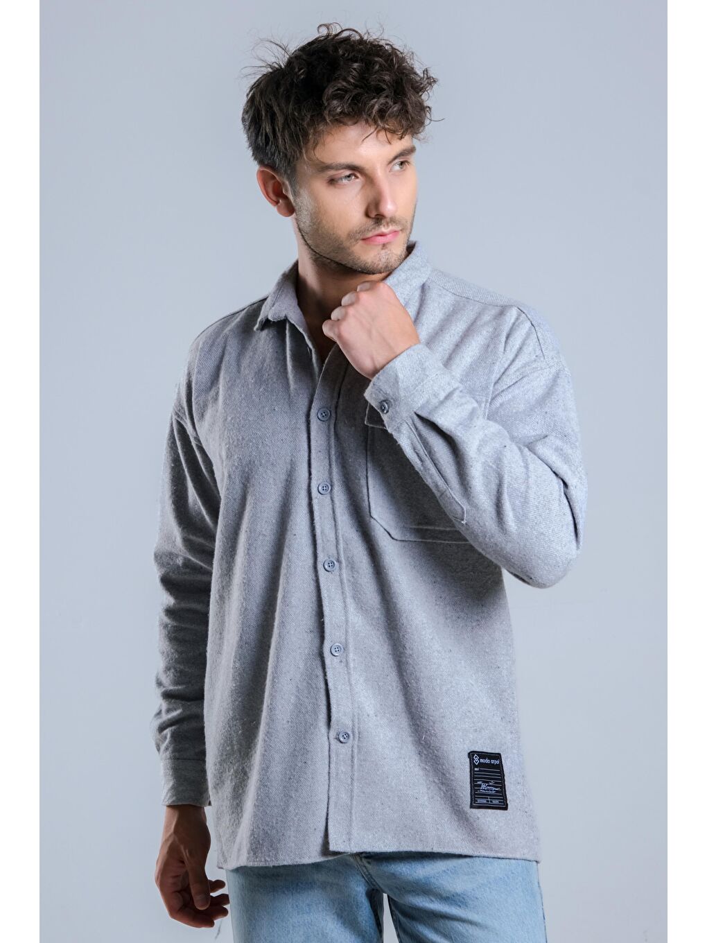 Gri Tek Cepli Kaşe Oduncu Gömlek MAR 4155-5