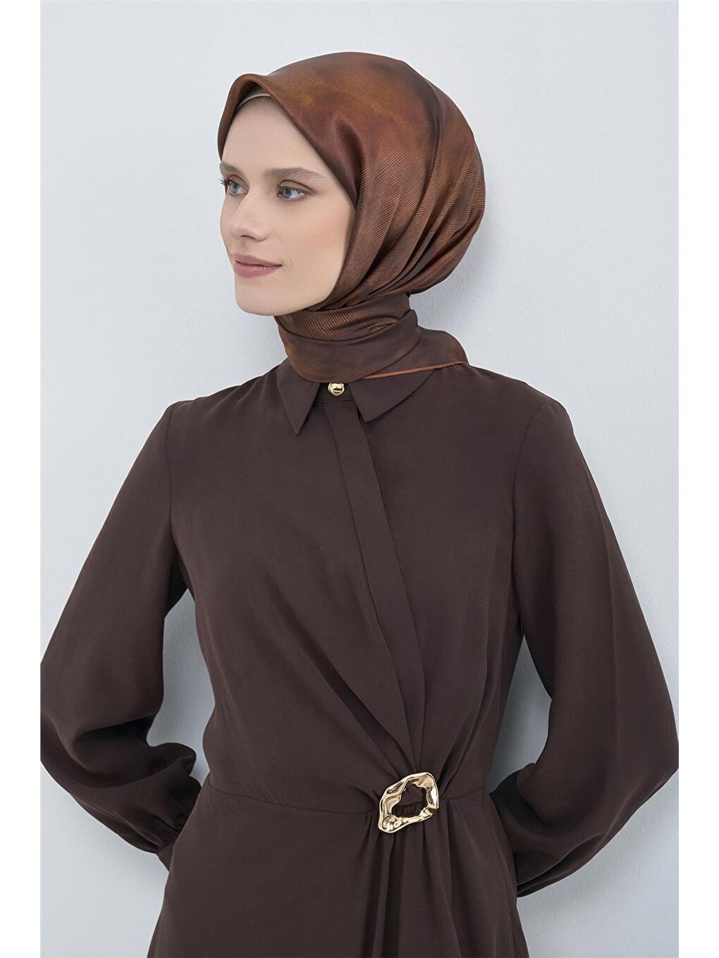 Kahverengi Saf İpek Twill Eşarp 9501D 06