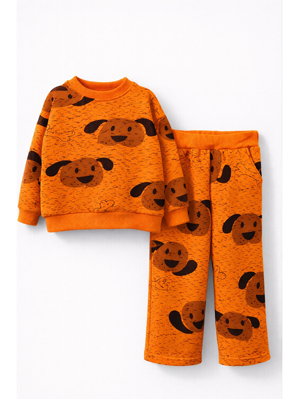 Turuncu Erkek Çocuk 3 İplik Şardonlu Rahat Kalıp Eşofman Takımı 2-8 Yaş 12377-2