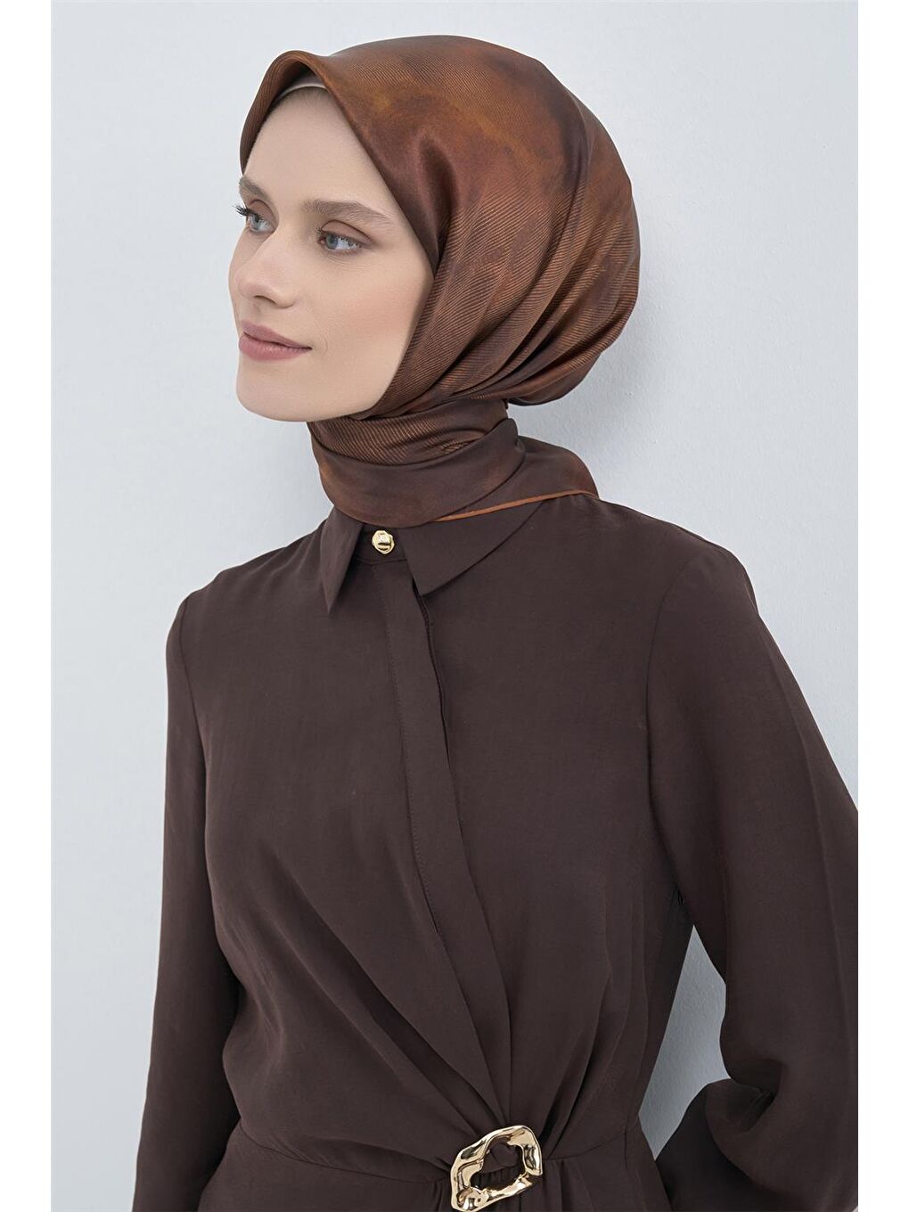 Kahverengi Saf İpek Twill Eşarp 9501D 06-1