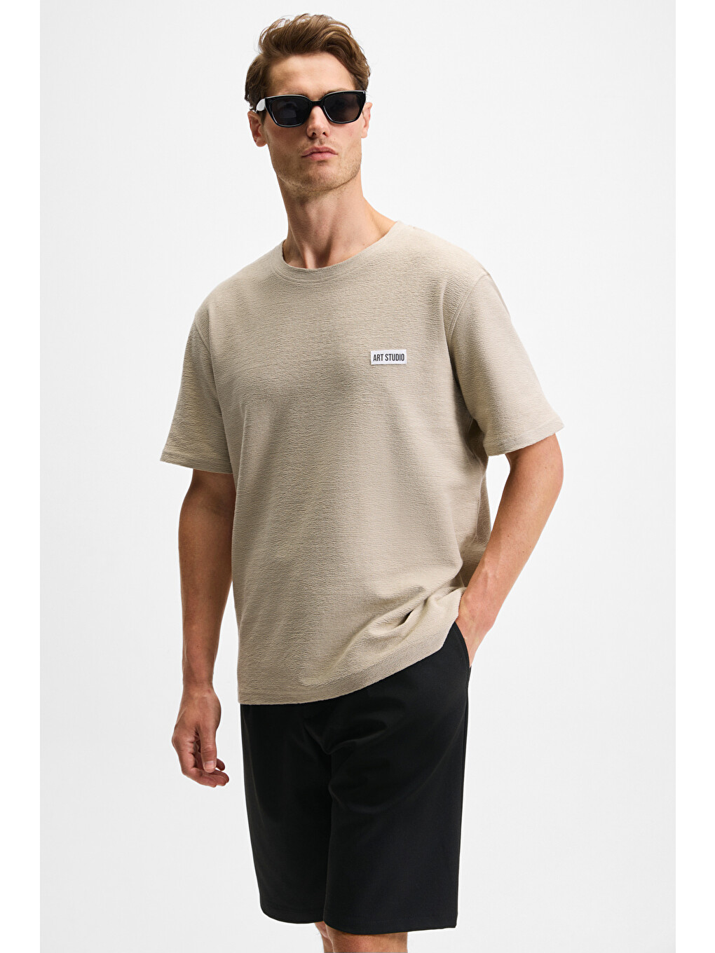 Noır Erkek%100 Organik Pamuk Bisiklet Yaka Kısa Kol Regular Bej T-shirt