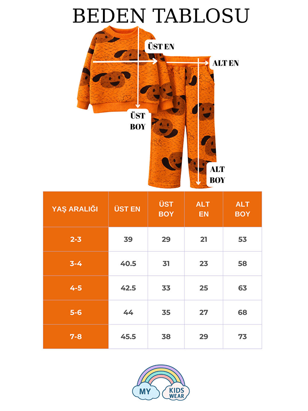 Turuncu Erkek Çocuk 3 İplik Şardonlu Rahat Kalıp Eşofman Takımı 2-8 Yaş 12377-4