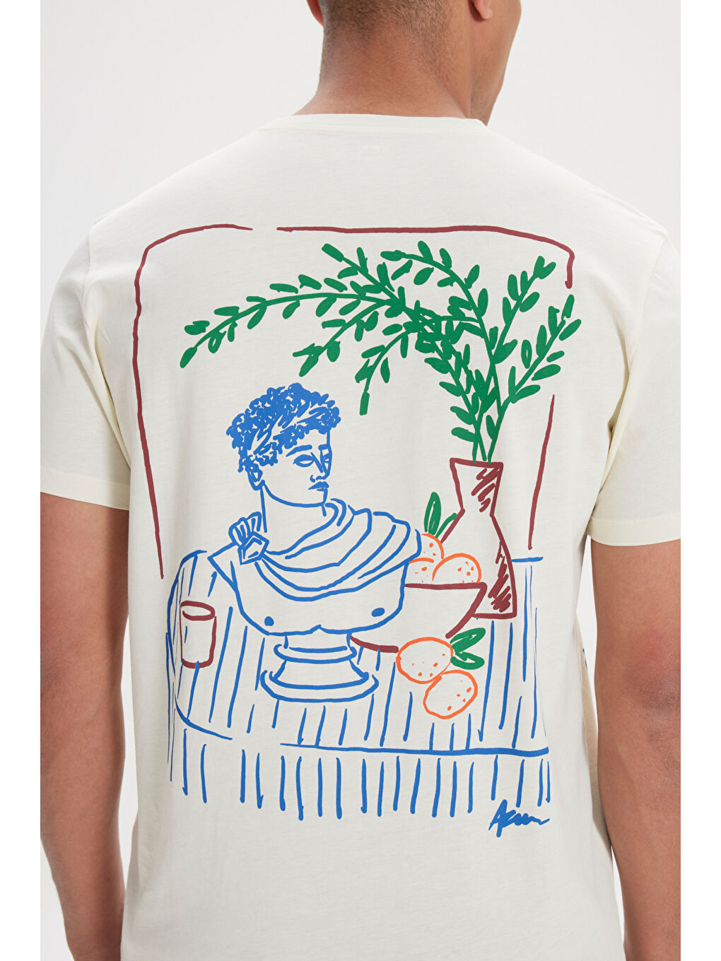 Erkek Sarı Standart Fit Normal Kesim %100 Pamuk Baskılı Bisiklet Yaka Tişört-1