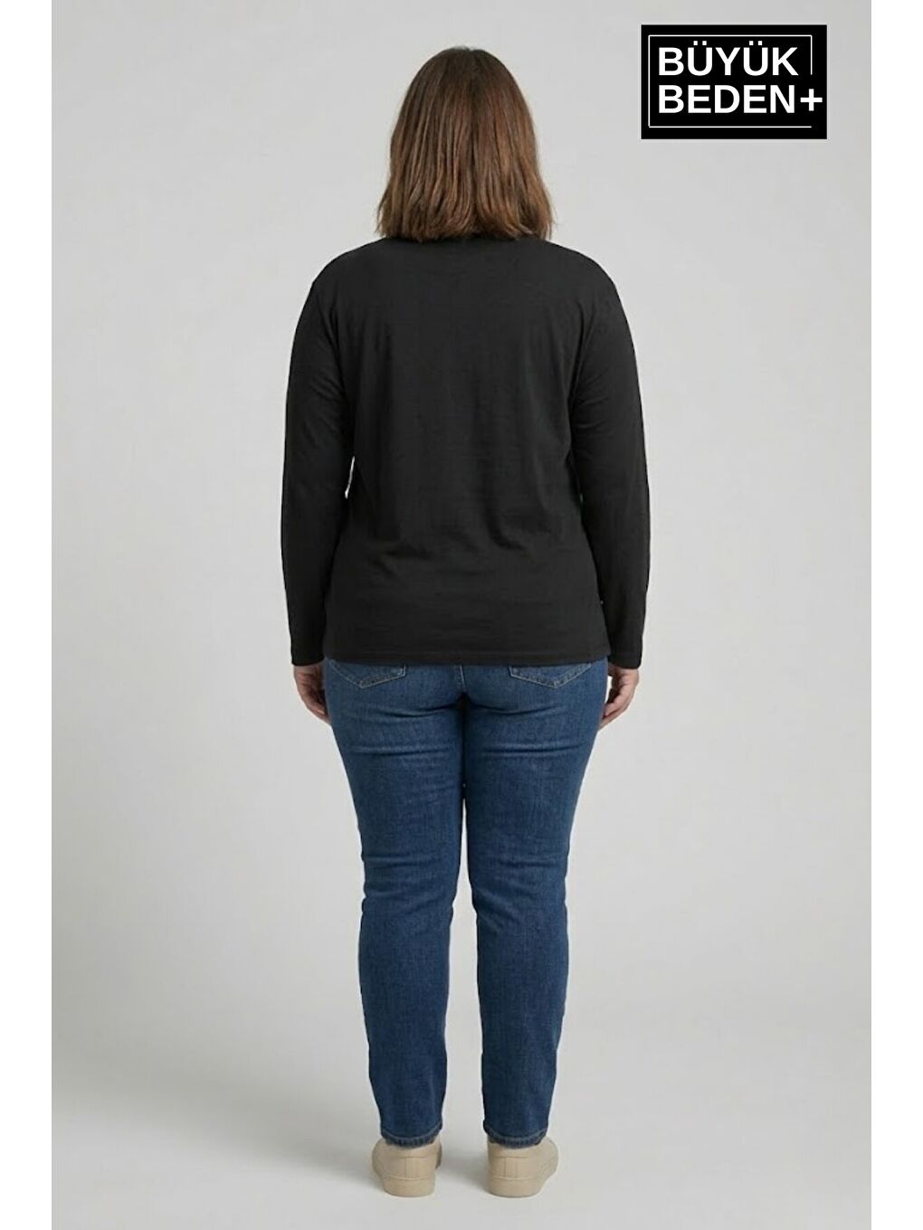 Siyah Kadın Büyük Beden Orta Brooklyn Baskılı 2 İplik Bisiklet Yaka Tişört SPR26BEAK942-3-2