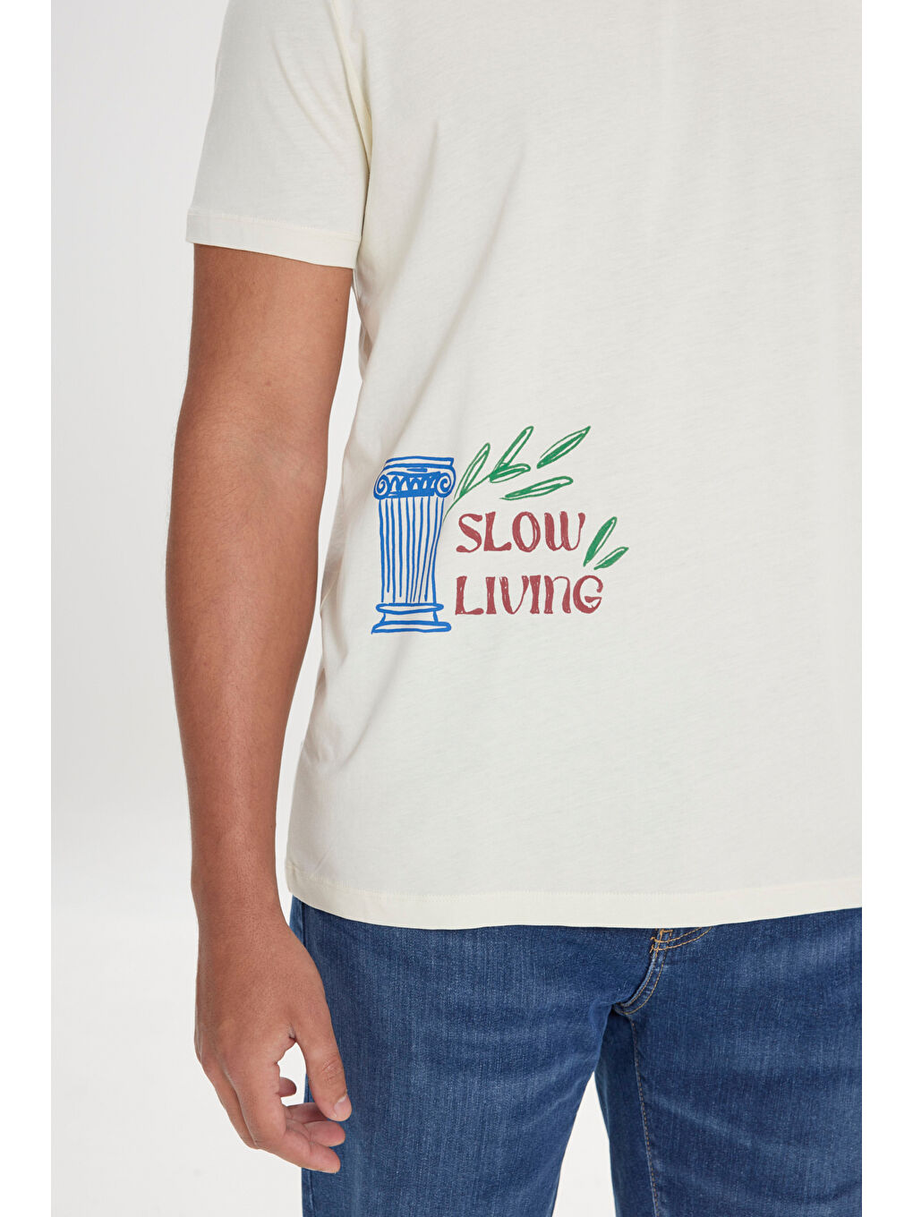 Erkek Sarı Standart Fit Normal Kesim %100 Pamuk Baskılı Bisiklet Yaka Tişört-4