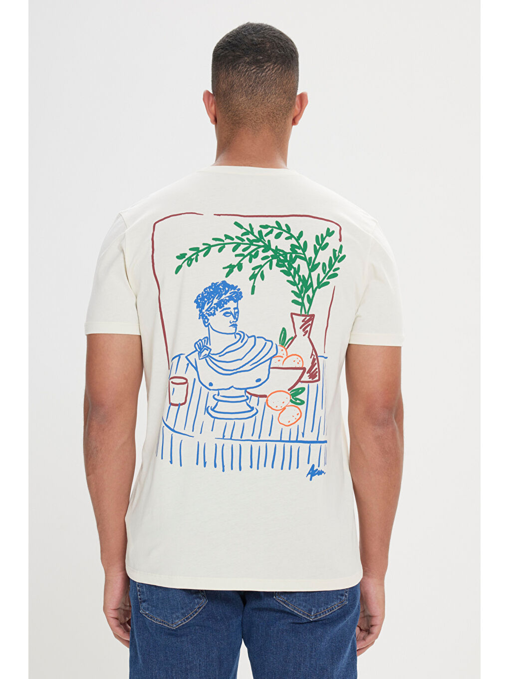 Erkek Sarı Standart Fit Normal Kesim %100 Pamuk Baskılı Bisiklet Yaka Tişört-5