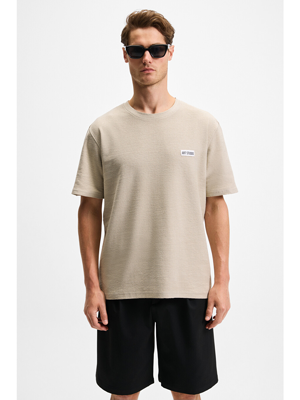 Noır Erkek%100 Organik Pamuk Bisiklet Yaka Kısa Kol Regular Bej T-shirt-1