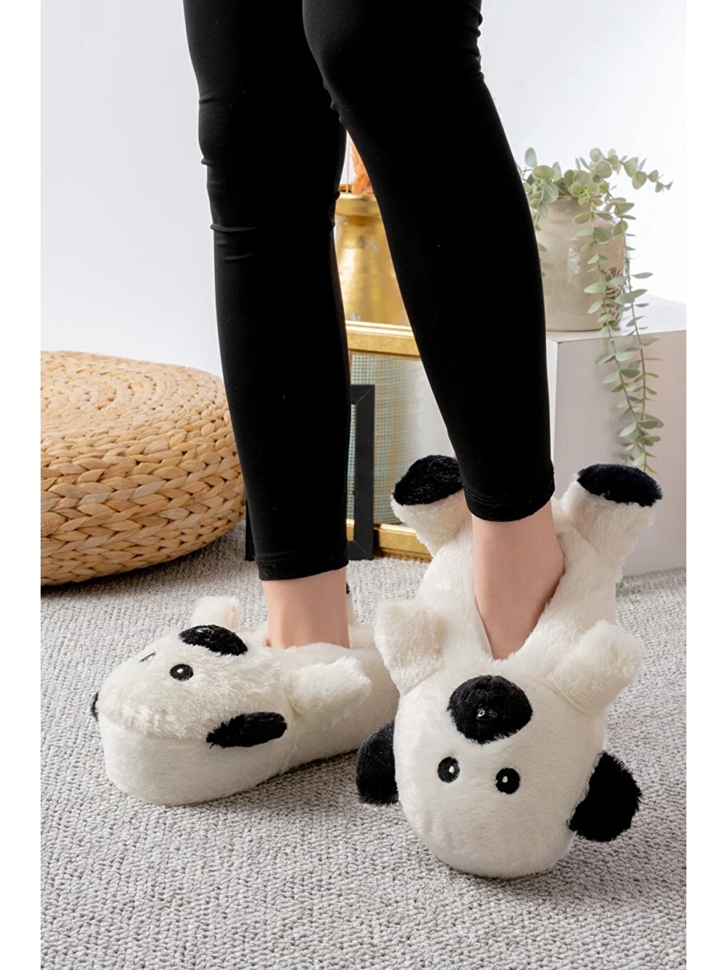 Beyaz Ayıcık Figürlü Pelüş Panduf Ev Pandufu Unisex-2