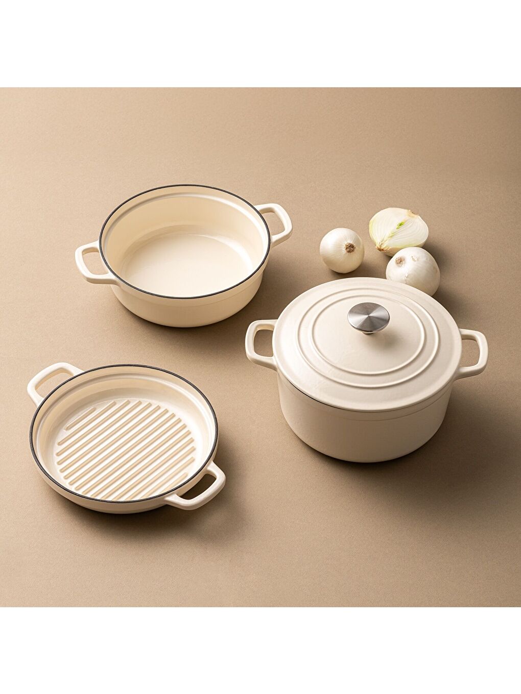 Ekru Fortino Cast Döküm Tencere Seti Krem 4 Parça 22 cm-2