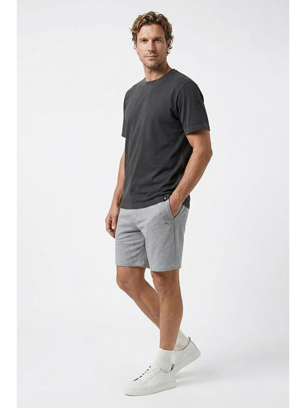 Gri Beli Lastikli İpli Cepli Penye Kumaş Pamuklu Spor Sweat Şort-2