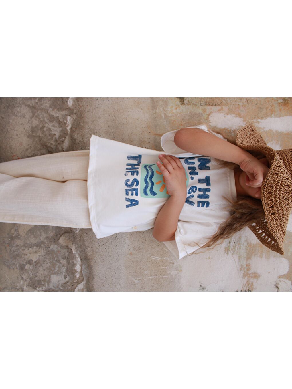 Bej Güneş Baskılı T-Shirt Müslin Pantolon Takım-5