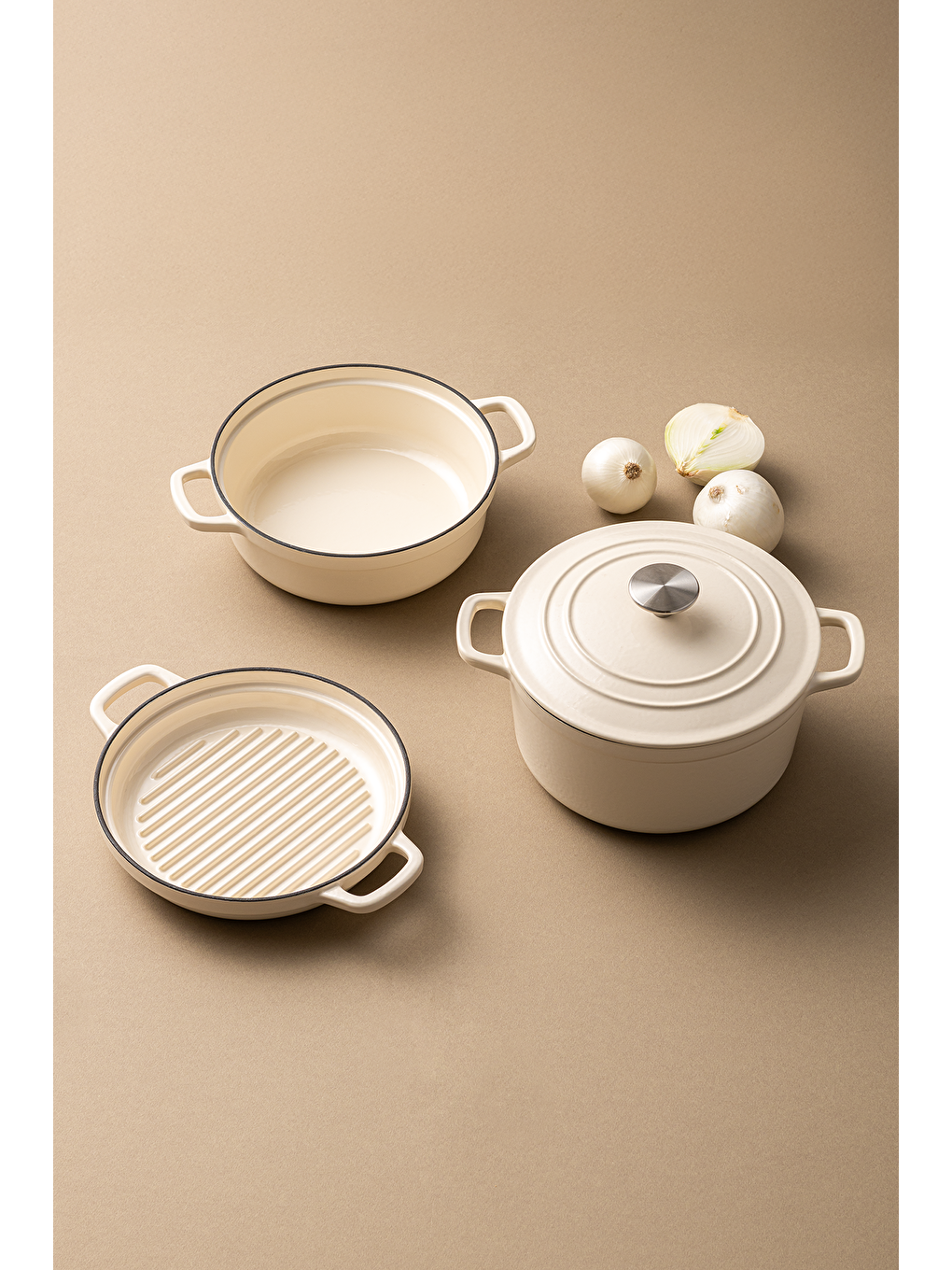 Ekru Fortino Cast Döküm Tencere Seti Krem 4 Parça 22 cm-3
