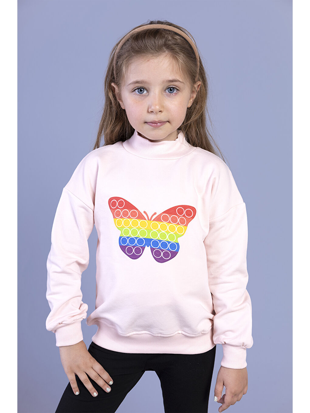 Toontoykids Pembe Kız Çocuk Pamuklu Balıkçı Yaka Popıt Desenli Sweatshirt