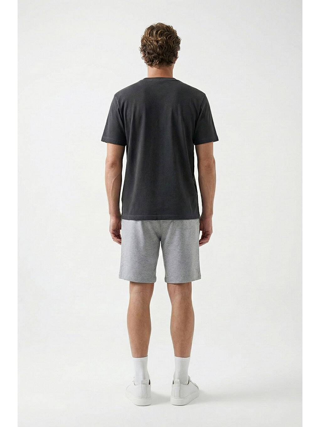 Gri Beli Lastikli İpli Cepli Penye Kumaş Pamuklu Spor Sweat Şort-3