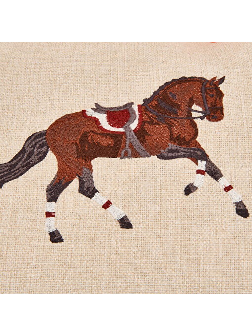 Soft Deri Görünümlü Horse Desenli Kırlent - Ekru - 30x50 cm-2