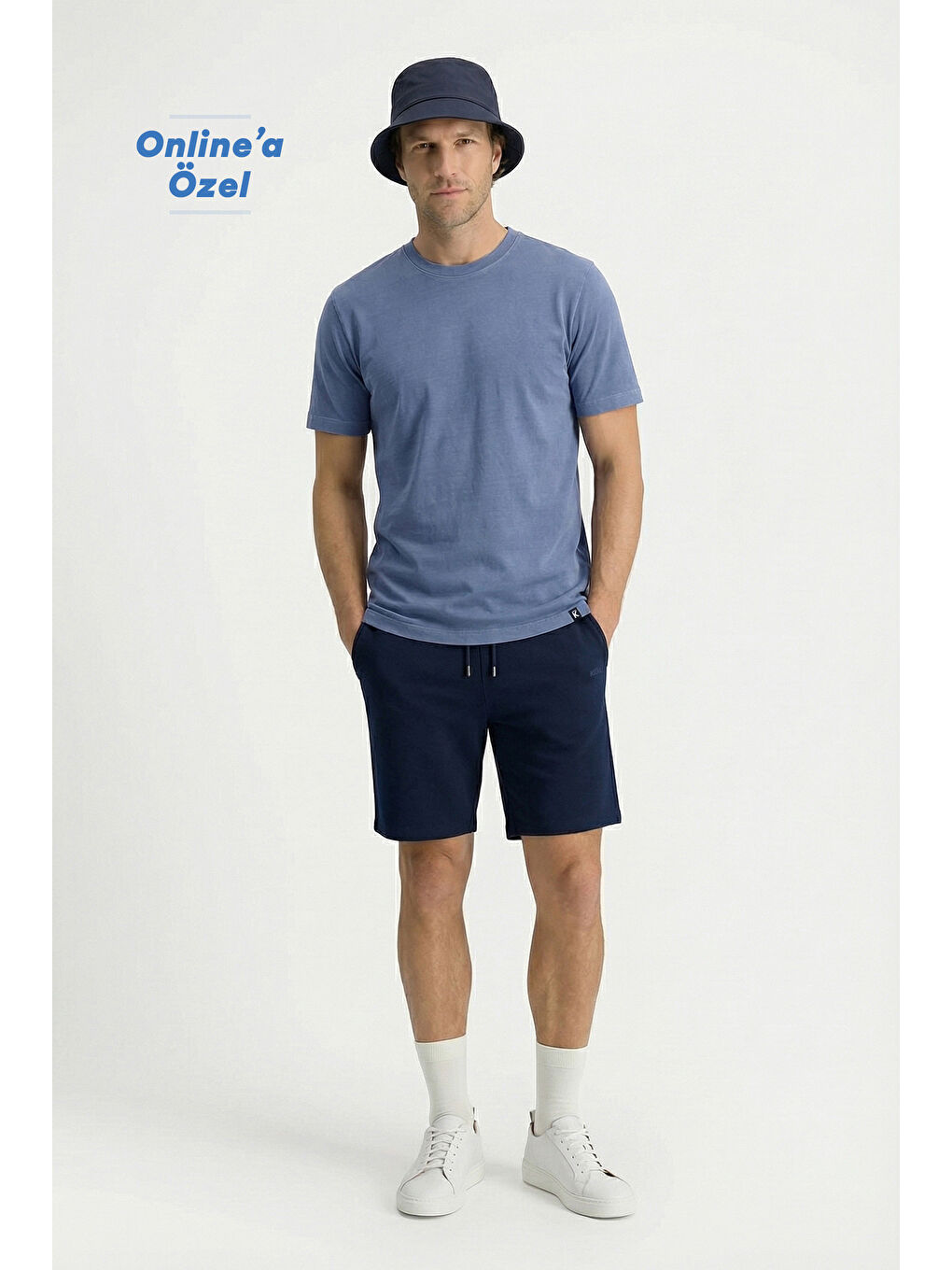 Lacivert Beli Lastikli İpli Cepli Penye Kumaş Pamuklu Spor Sweat Şort