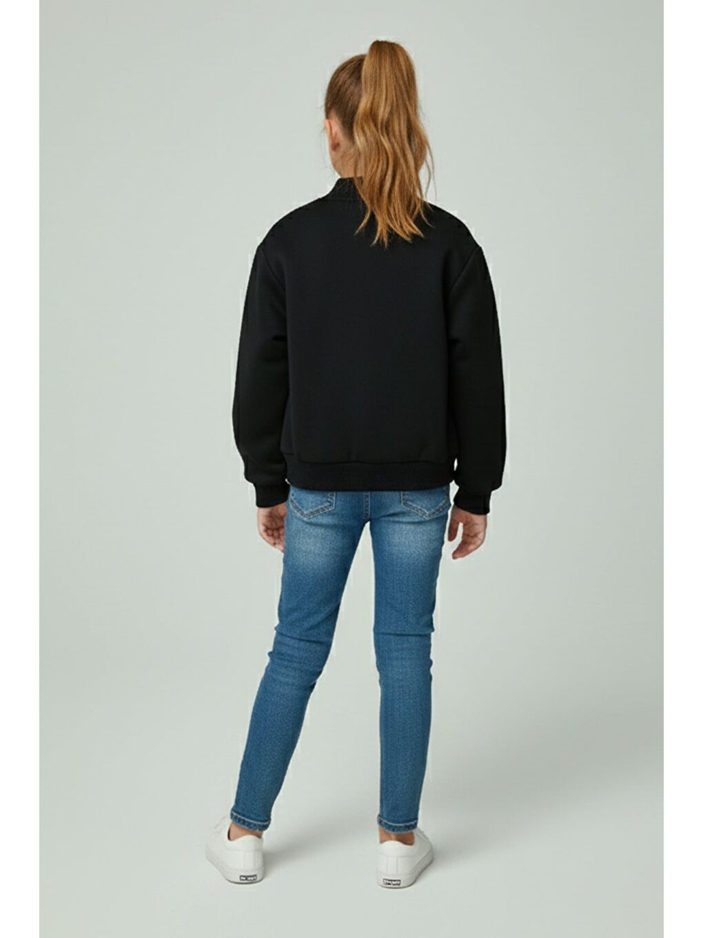 Siyah Çift Cepli Çıtçıtlı Dik Yaka Kız Çocuk Ceket-1