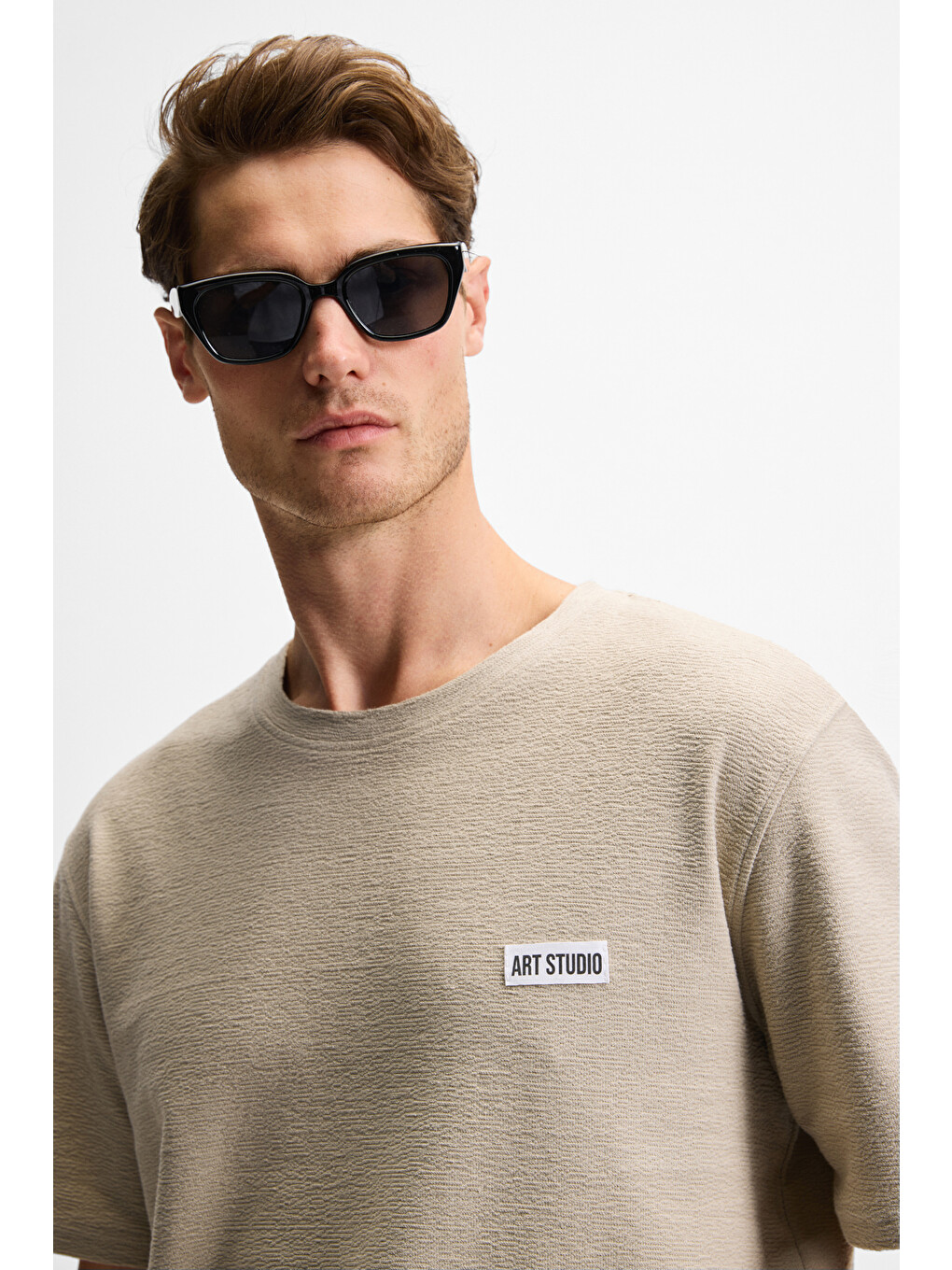 Noır Erkek%100 Organik Pamuk Bisiklet Yaka Kısa Kol Regular Bej T-shirt-3