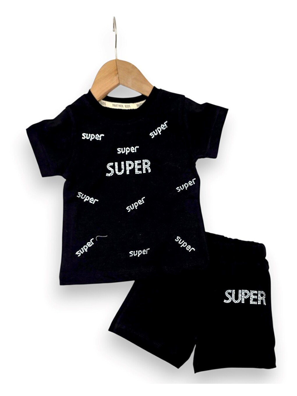 Siyah Kız Çocuk Yazlık Süper Baskılı Şortlu, T-shirtlü 2-3-4-5 Yaş Bebek Takımı-2